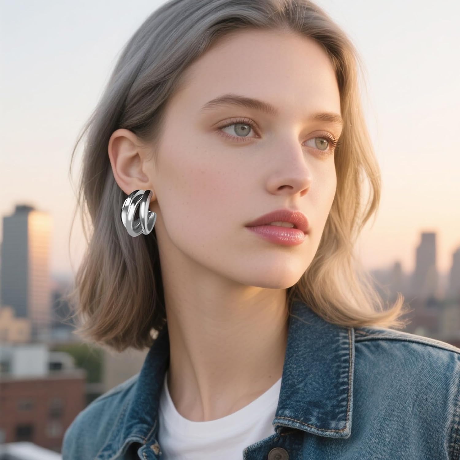 18K Gold Plated Triple Hoop Earrings for Women, Lightweight Hypoallergenic Layered Gold & Silver Huggie Earrings, Trendy Minimalist Hoops for Daily Commute, Versatile & Ideal for Gifting - Image 6