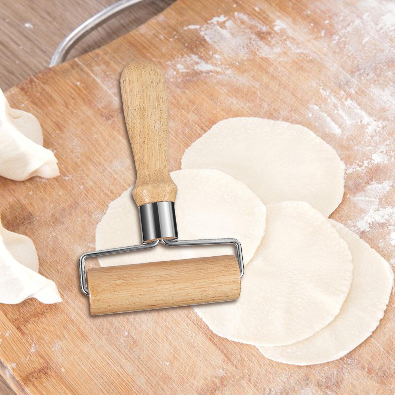 Rodillo Manual para con Mango Ergonómico Roller de Acero Inoxidable y Madera Herramienta Antiadherente para Fondant Accesorio de Cocina Adecuado, 4 Piezas