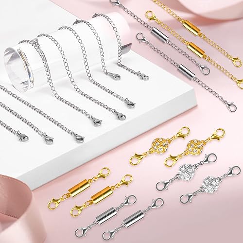 Miniatura 2 de 16 cierres magnéticos de joyería y collar con cierre de capas, extensores de collar de oro y plata, múltiples tamaños y estilos, extensores de