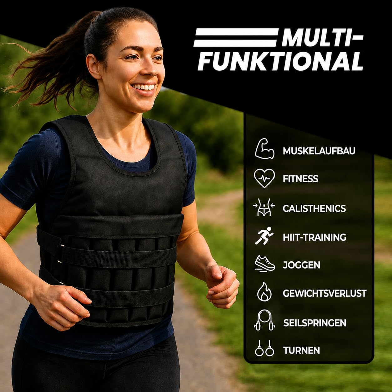 Gewichtsweste Herren Damen – Verstellbar mit Herausnehmbaren Gewichten, Weight Vest für Krafttraining, CrossFit, Cardio & Laufen, Trainingsweste Schwarz