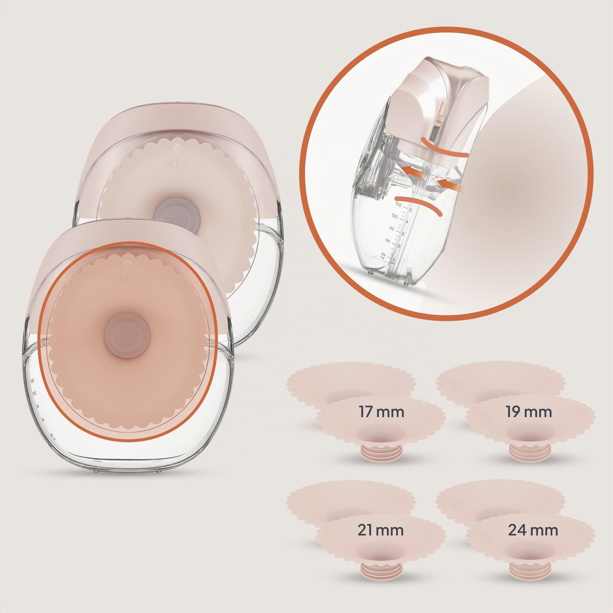 Lionelo Fidi Free Slim DUO Tragbare Elektrische Milchpumpe Kabellos | Doppelpumpe für beide Brüste, Leise bis 40 dB, 3 Phasen mit 8 Stufen, Vakuum bis 60 kPa, 2×150 ml Tritan, USB-C, Akkulaufzeit