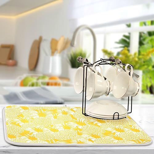 Miniatura 5 de Tapete de secado de platos hawaiano tropical de piña amarilla brillante, lavable, absorbente, escurridor de platos, para encimera de cocina, tapete