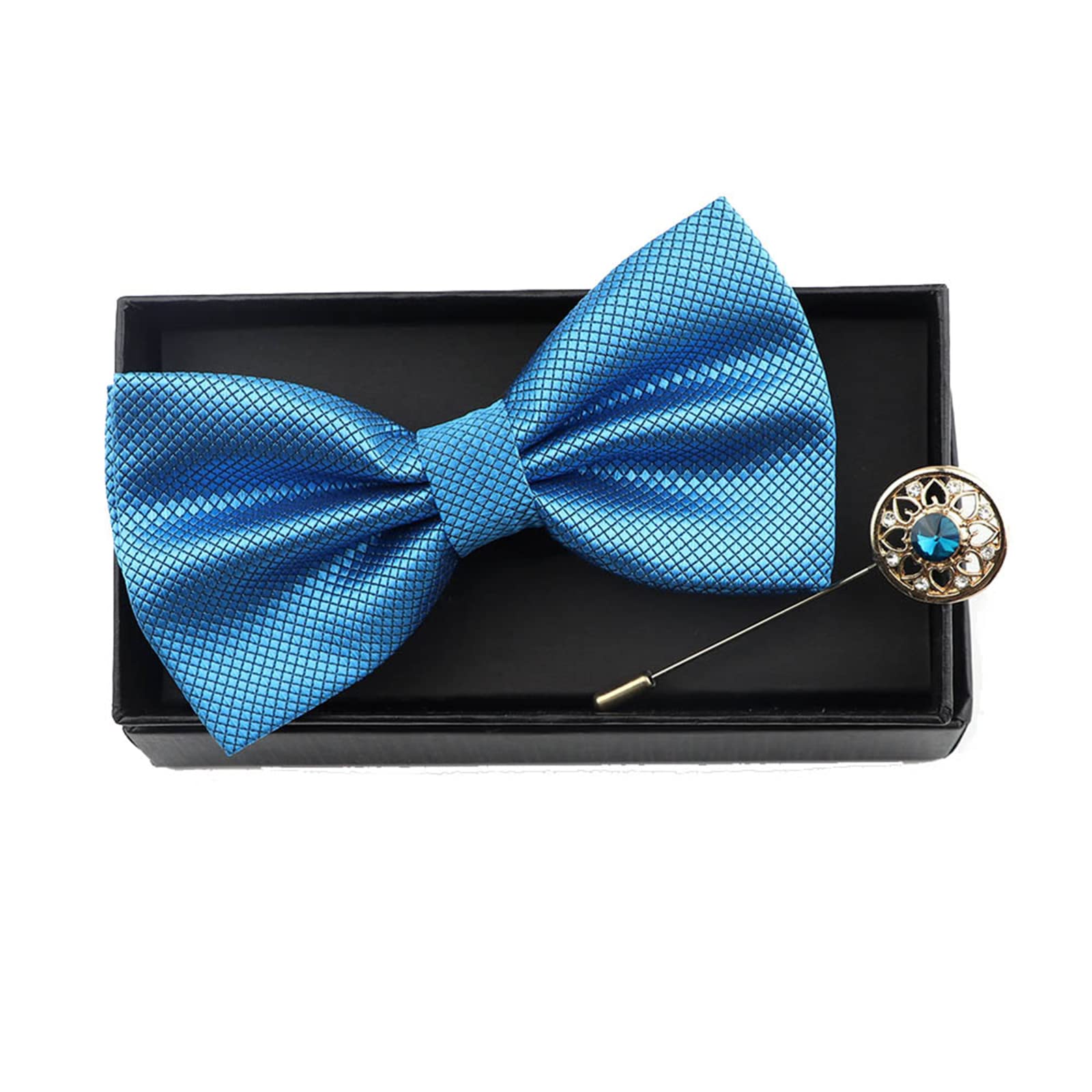 papillon già annodato, Con un giro, set di spille in tinta unita da uomo in raso con griglia fine, farfalla, rosa, fiore, ragno, papillon blu e rosso
