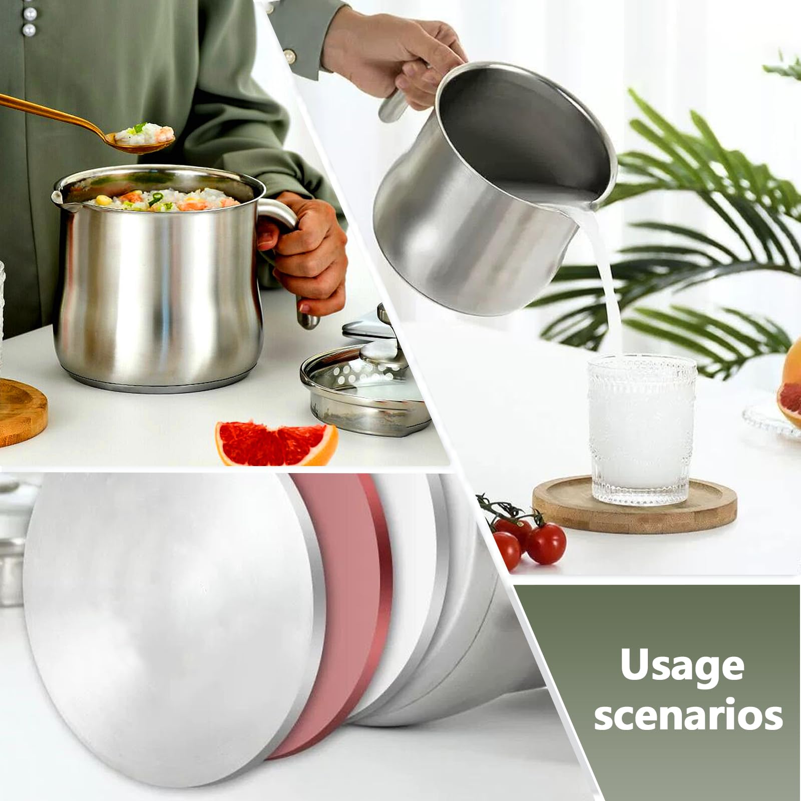 Pentola da 2 litri in acciaio inox con coperchio, pentola per latte a doppia parete, pentola per cottura a induzione con manico, adatta per piani cottura a gas elettrici a induzione