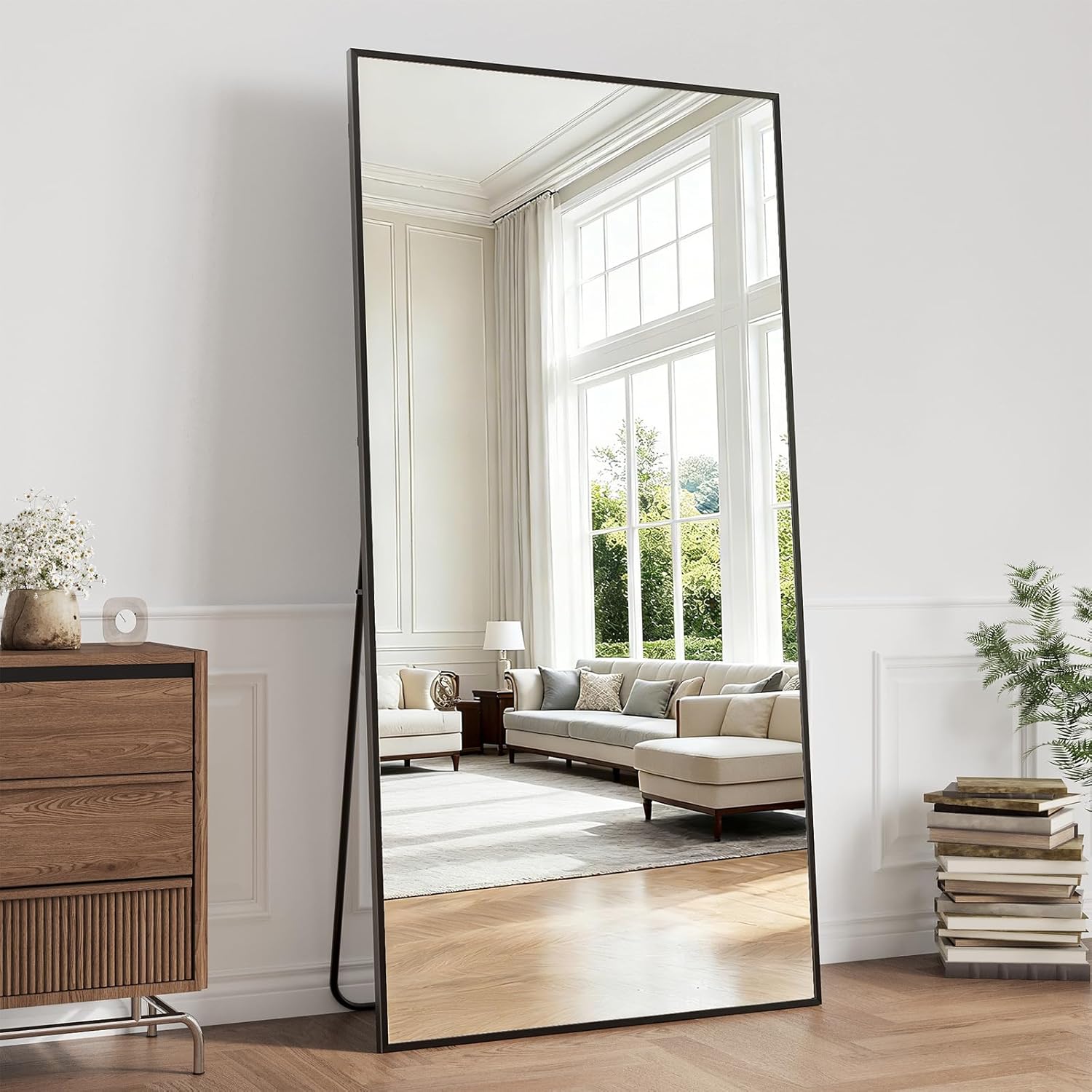 Large Full Length Mirror, 71"x30" Floor Mirror with Stand, Big Full Body Mirrors for Bedroom, Hanging Mounted for Living Room Cloakroom, Shatterproof Tempered Glass Floor Mirror, Black - Image 8