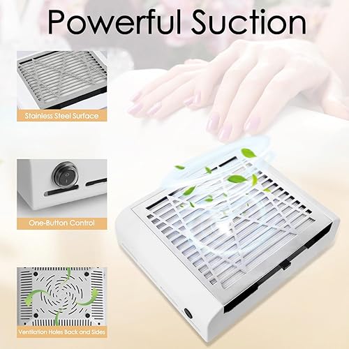 Miniatura 3 de CoFashion Colector de polvo de uñas para eliminar el polvo de uñas, colector de polvo acrílico de uñas, potente colector de plumero de uñas, filtro