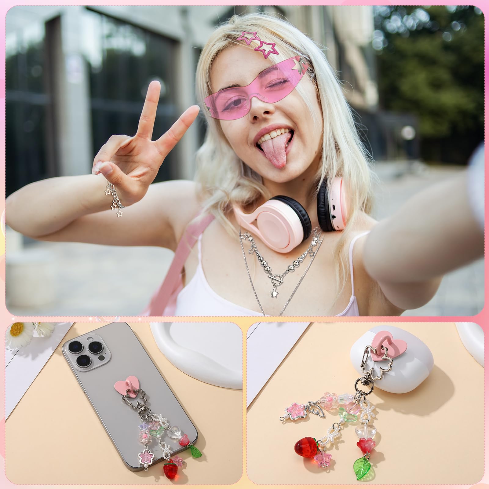 Y2k Accessories Set Included Star Y2k Silver Necklace Grunge Layered Necklace Y2K Sunglasses Star Hair Clip Y2k Silver Hair Clips Keychain Hip Hop Pants Chain Vintage Jewelry Set for Women: Cute Style