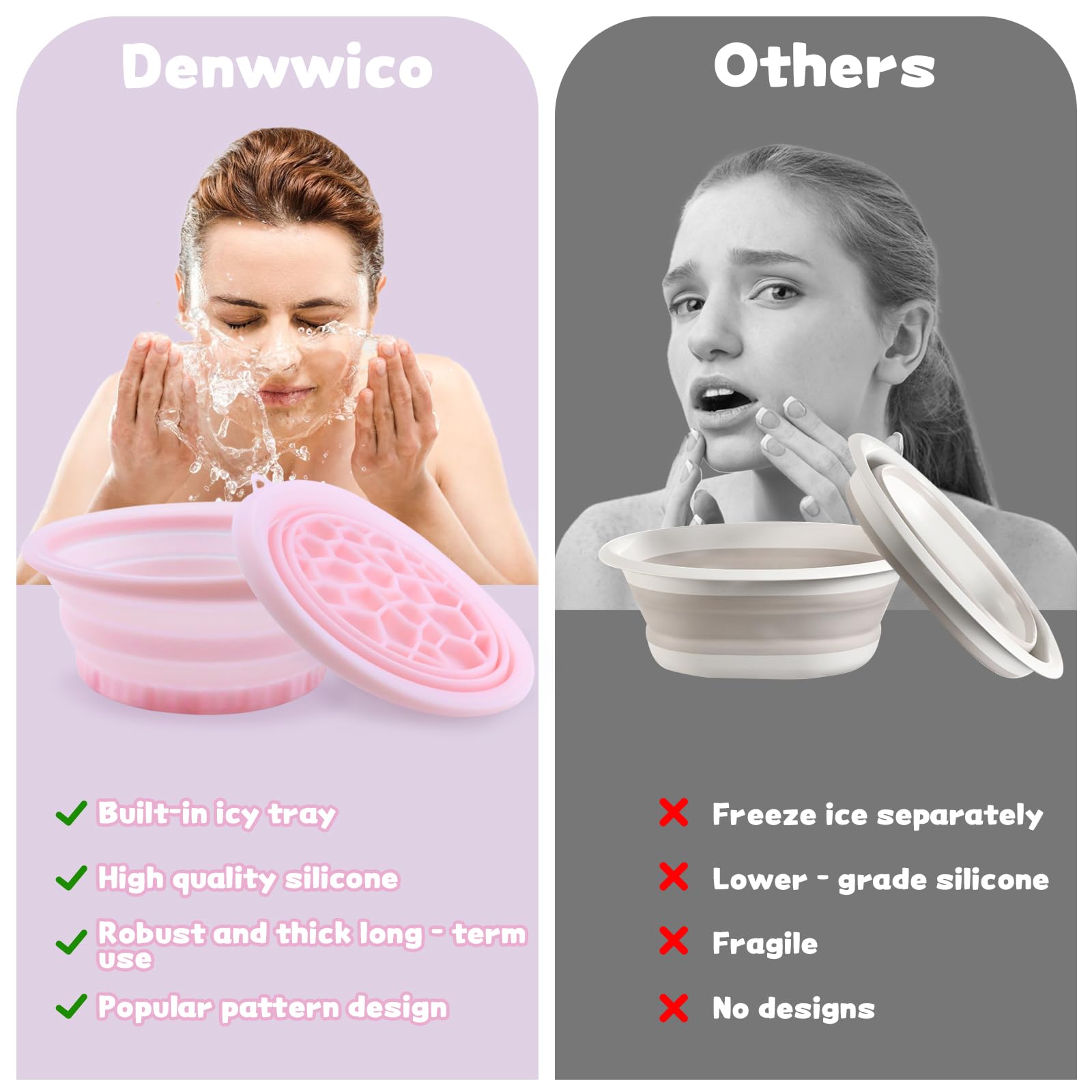 Face Bowl for Ice with Built-In Icetray, Foldable Silicone Ice Facial Bath Washbasin 3
