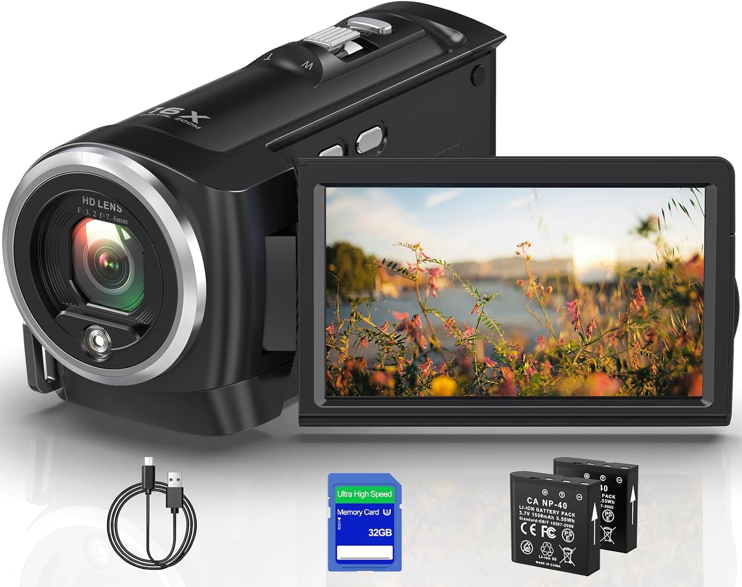 Video Camera Camcorder 2.7K QHD 50MP YouTube Vlogging Camera 16X Digital Zoom Webcam 270 Degree Rotation Screen Camcorders Recording While Charging