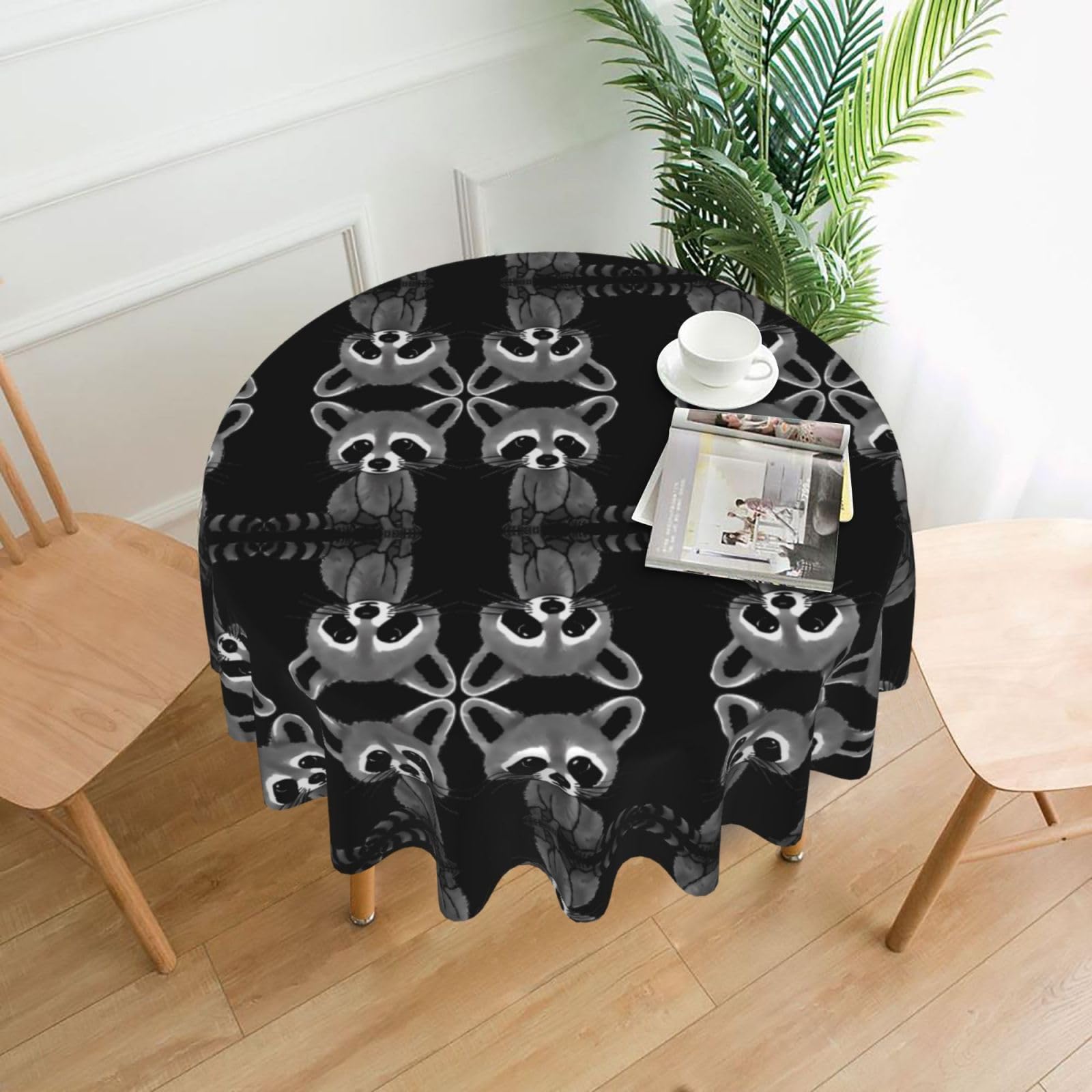 hhxvcv Cartoon Cute Raccoon Round Tablecloth – Dining Table Cover