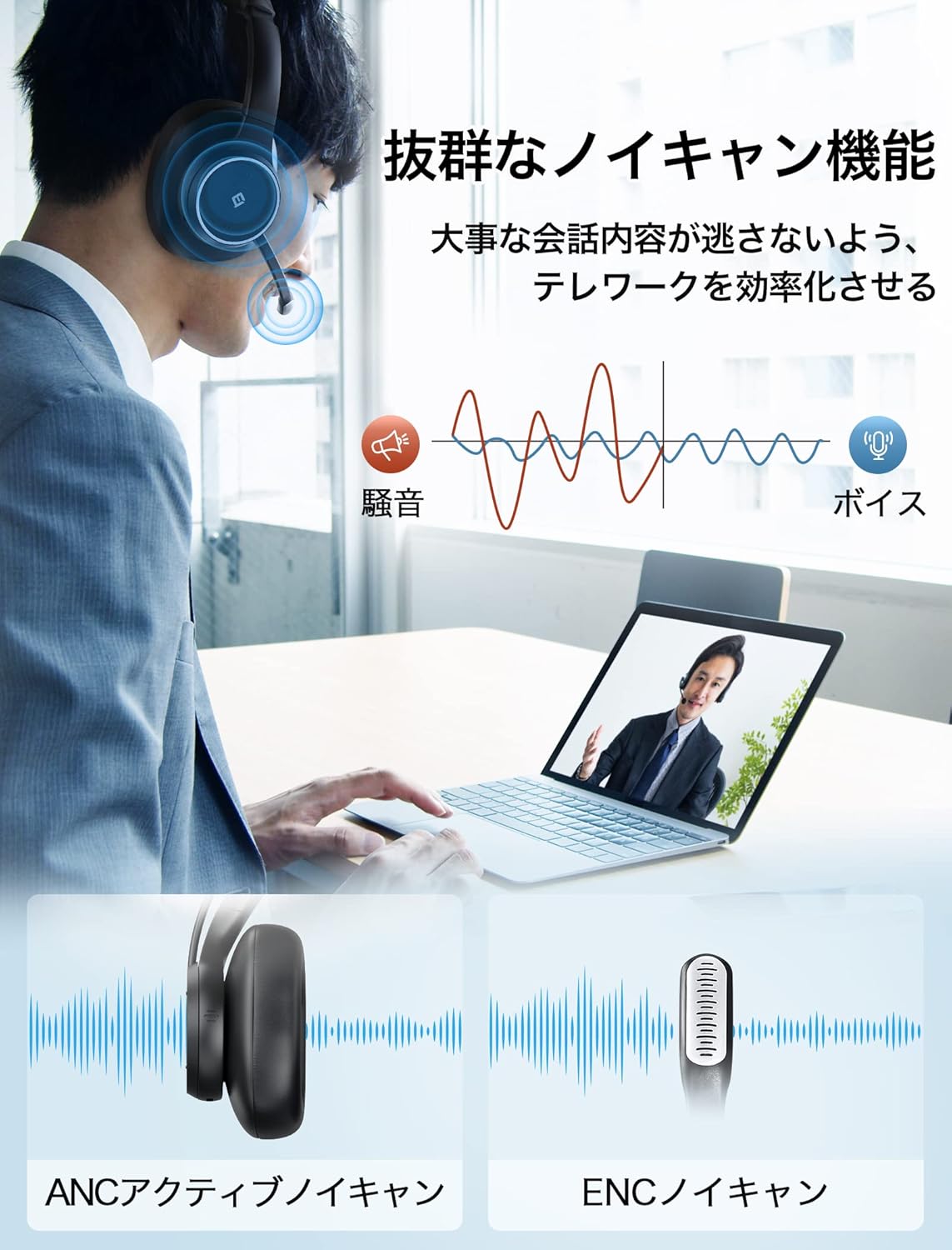 【プライムデーで30OFF 50台限定】送料無料 Amazon EMEET ヘッドセット HS150 Bluetooth 5.0 ワイヤレス