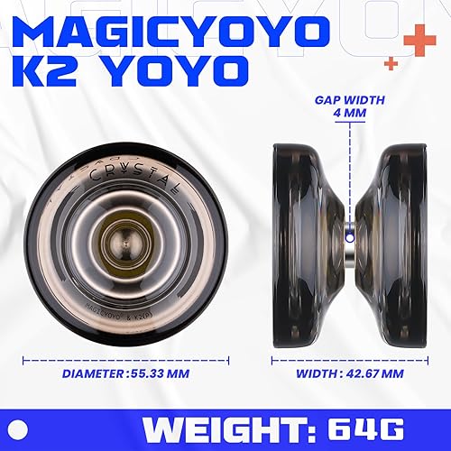Miniatura 64 de MAGICYOYO K2 Crystal - Yoyo reactivo para niños, 2 yoyos profesionales, de doble función, para trucos con rodamiento no reactivo + 12 cuerdas +