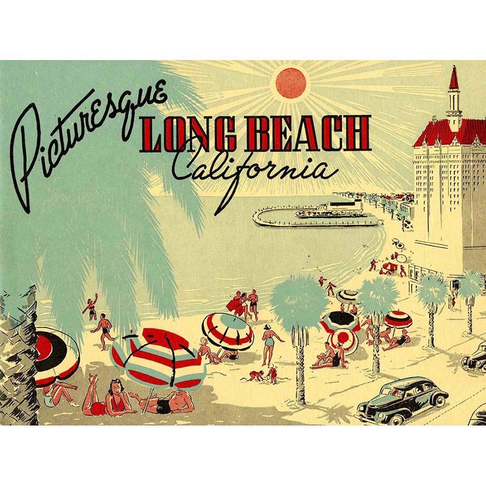 Wee Blue Coo Postcard Picturesque Long Beach California Beach Art Print Poster Wall Decor 12X16 Inch