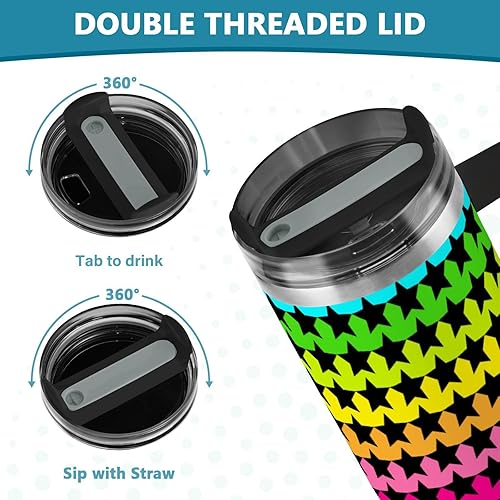 Miniatura 5 de Tiras de neón coloridas estrellas negras reutilizables al vacío aisladas al vacío tazas de café con tapa de pajilla, taza de café grande decorativa