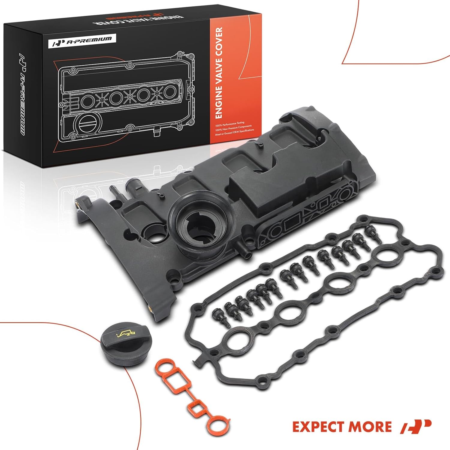 A-Premium Engine Valve Cover, with Valve Cover Gasket & Bolt, Compatible with Volkswagen Eos 2007-2008, Golf R 2012-2013, GTI 2006-2008, Jetta 2006-2008, Passat 2006-2008, 2.0L Turbo, # 06F103469F