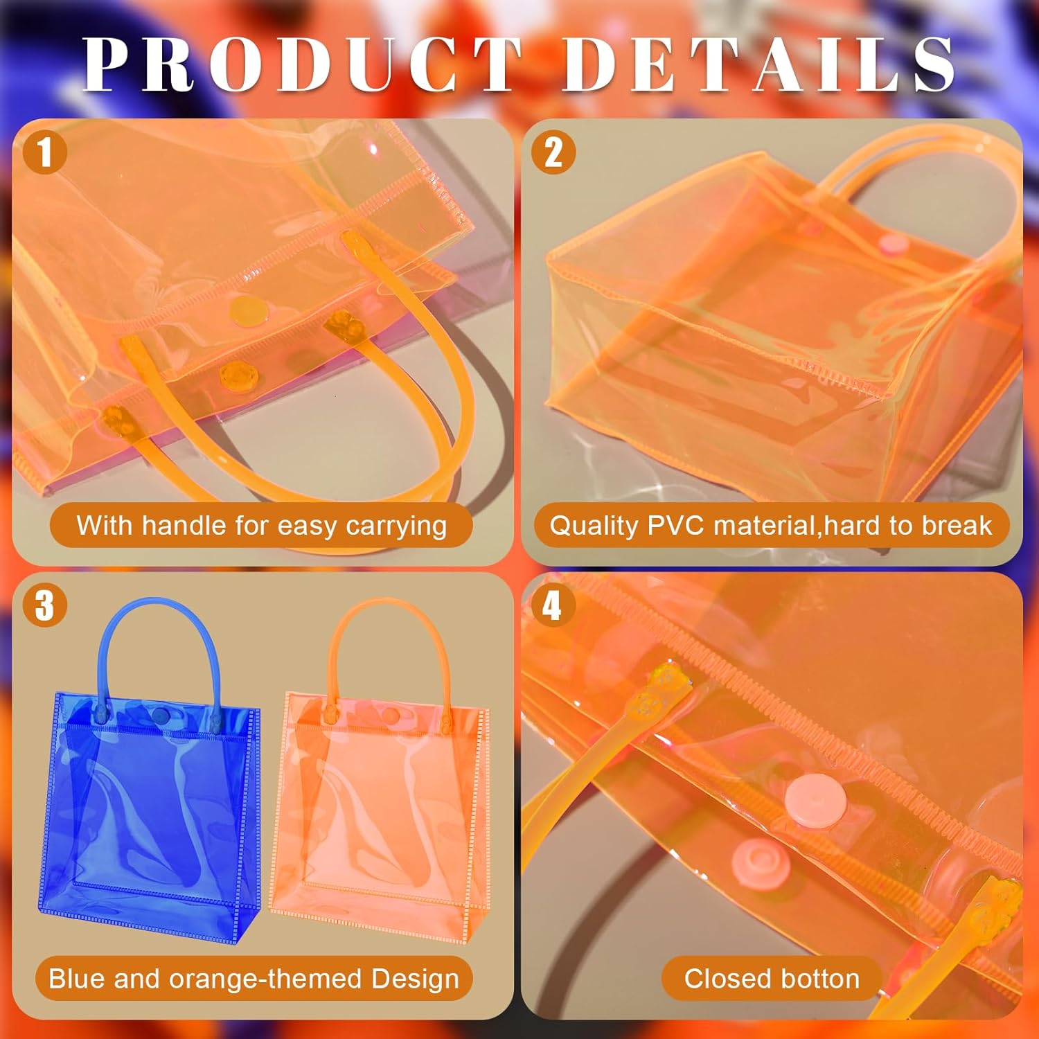 Sweetude 24 Pcs Blue and Orange Gift Bags with Handles Candy PVC Green Clear Goodies Bag Birthday Magical Theme Party Gift Bags Musical Party Favors Supplies Transparent Bag Halloween Decorations - Image 6