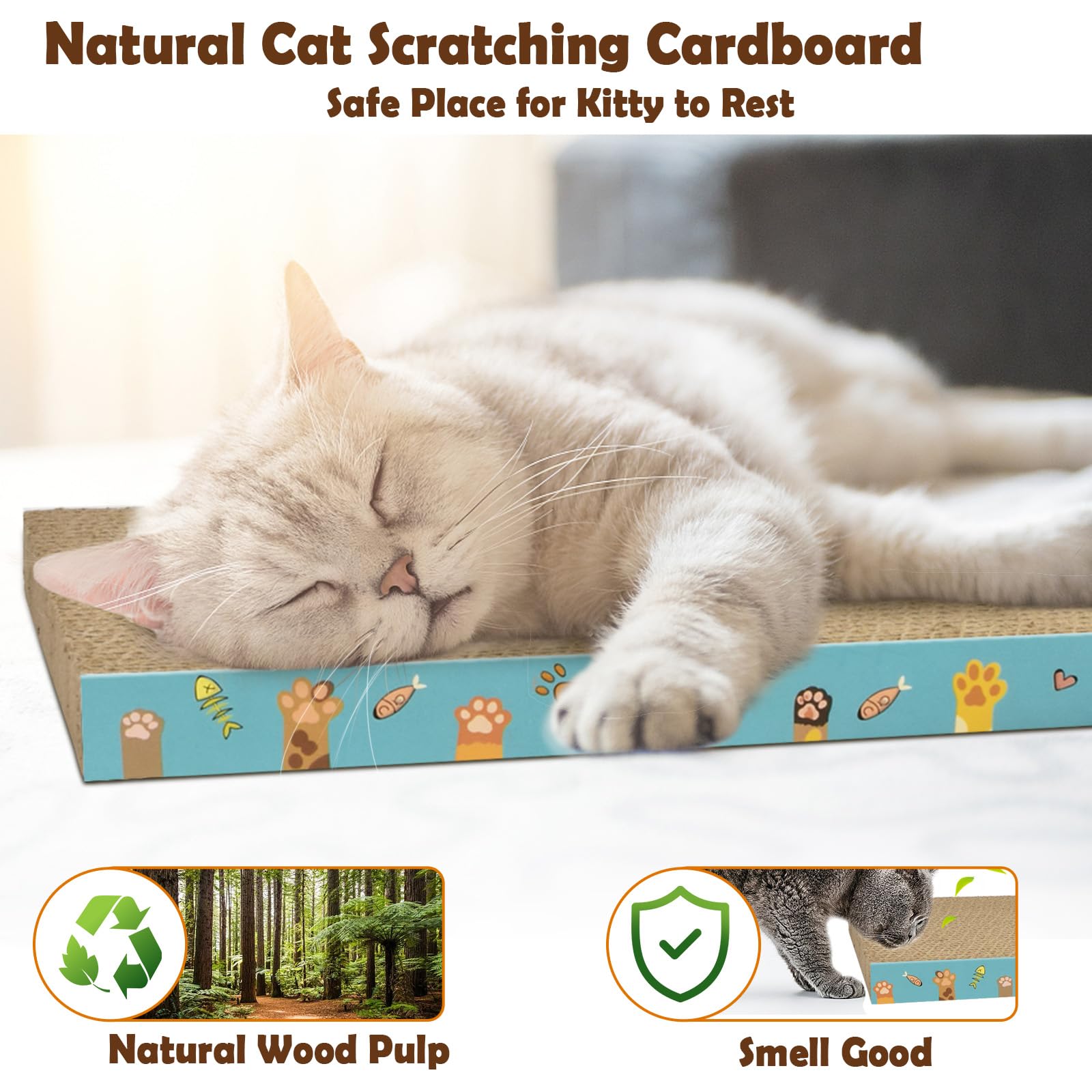 Rascador de cartón para gatos, paquete de 3 almohadillas reversibles para rascar gatos duraderos para gatos de interior para proteger los muebles (patas de gato)