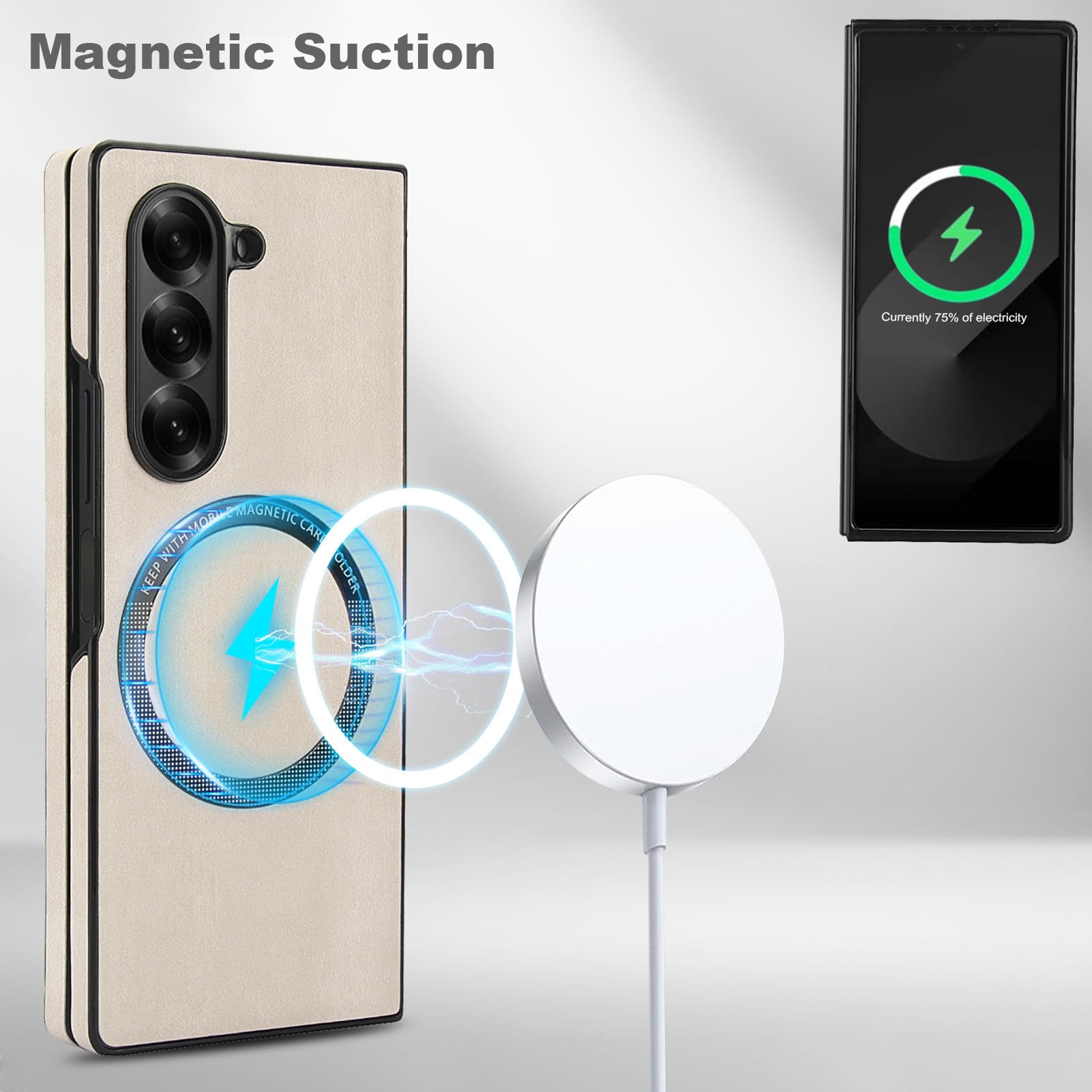 Custodia Sottile For Samsung Galaxy Z Fold 8 Ultra, Pelle Con Ventosa Magnetica Ultra Sottile Anti-Impronta Supporto Ricarica Wireless Shell Stile Business Minimalista(Brown)
