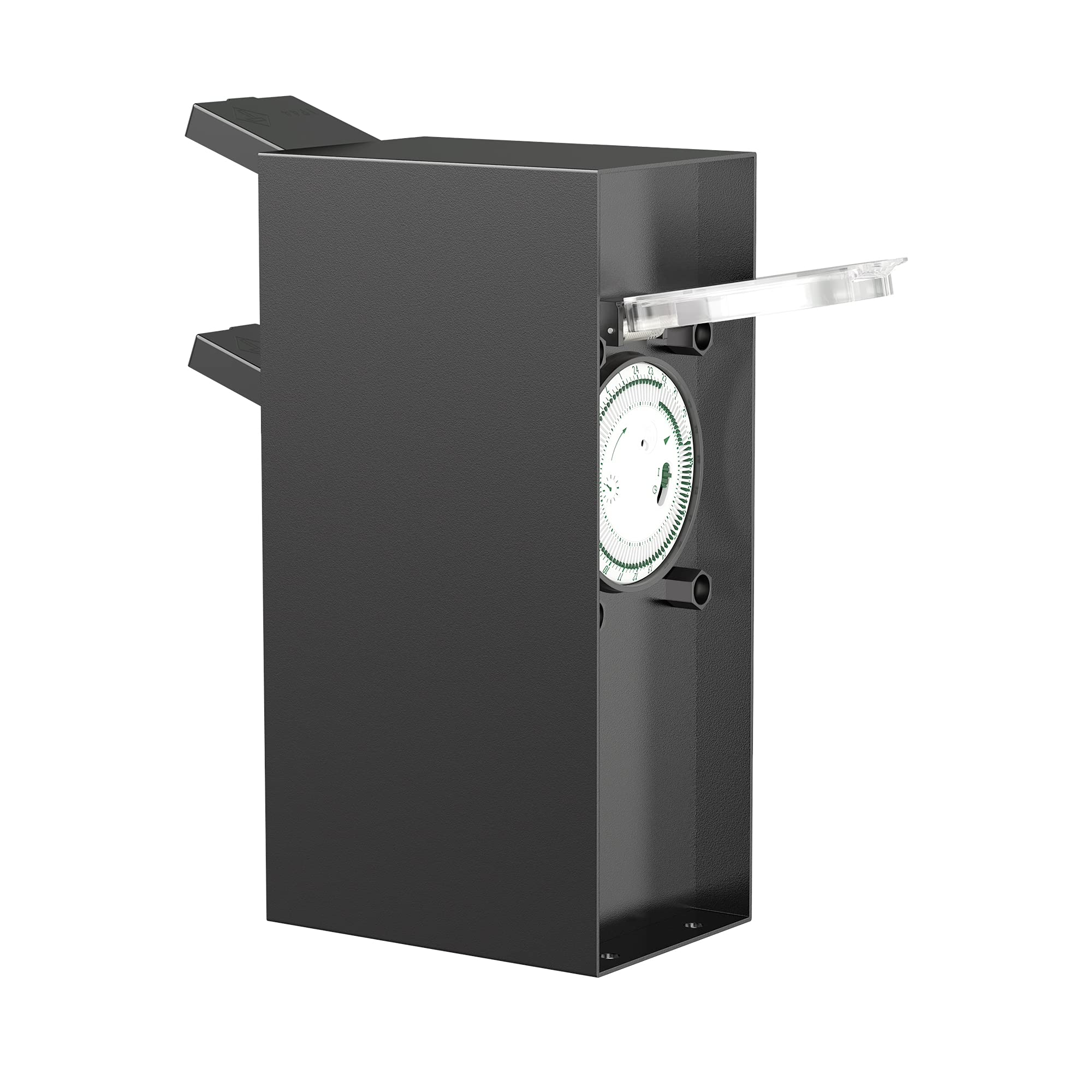 ledscom.de Gniazdo ogrodowe słupek POMI na zewnątrz, IP44, timer/timer, 2-krotne, stal nierdzewna, czarne, kwadratowe, 23 cm