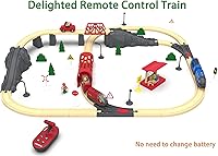 Vista 2 de Juego de trenes de juguete con locomotora de control remoto, tren motorizado para pista de madera, tren eléctrico y túnel con efecto de sonido e