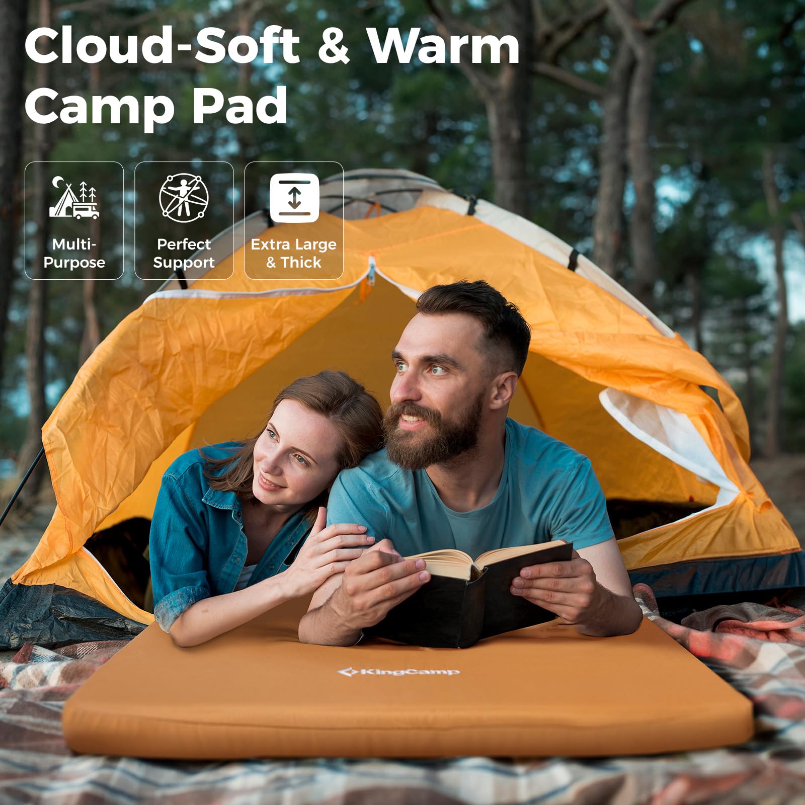 KingCamp Sleeping Pad for Camping, Foam Sleeping Mat, Portable Roll Up Camping Mattress for Car, Tent, Cot, Ground Pad with High Resilience Foam, Comfortable Sleeping Pad with Carry Handle