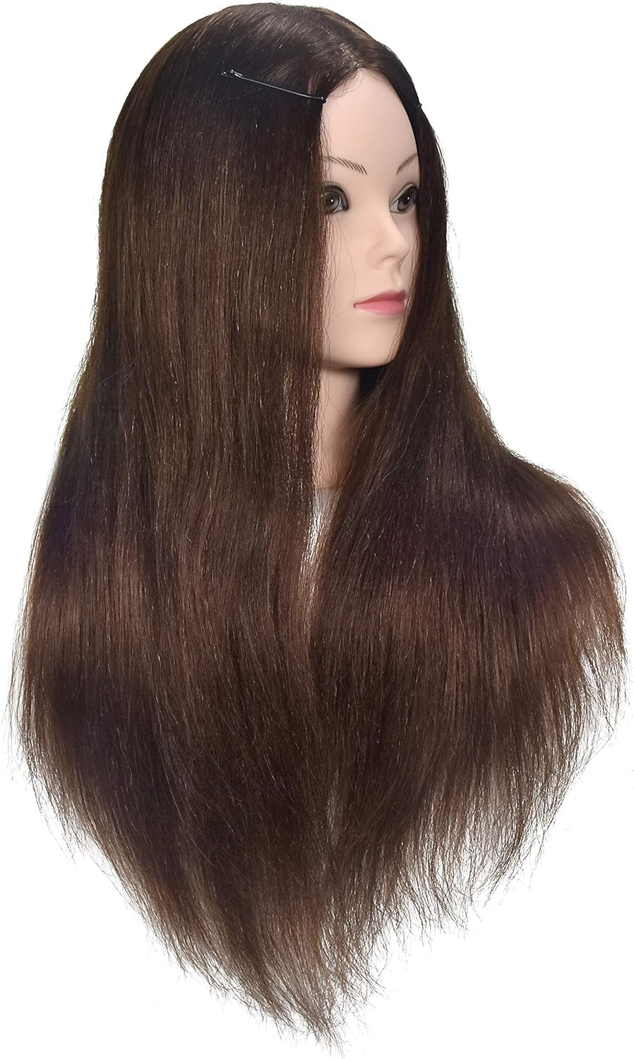 Testa di manichino da allenamento per parrucchiere, capelli 100% reali da 50 cm - 55 cm di lunghezza, supporto incluso