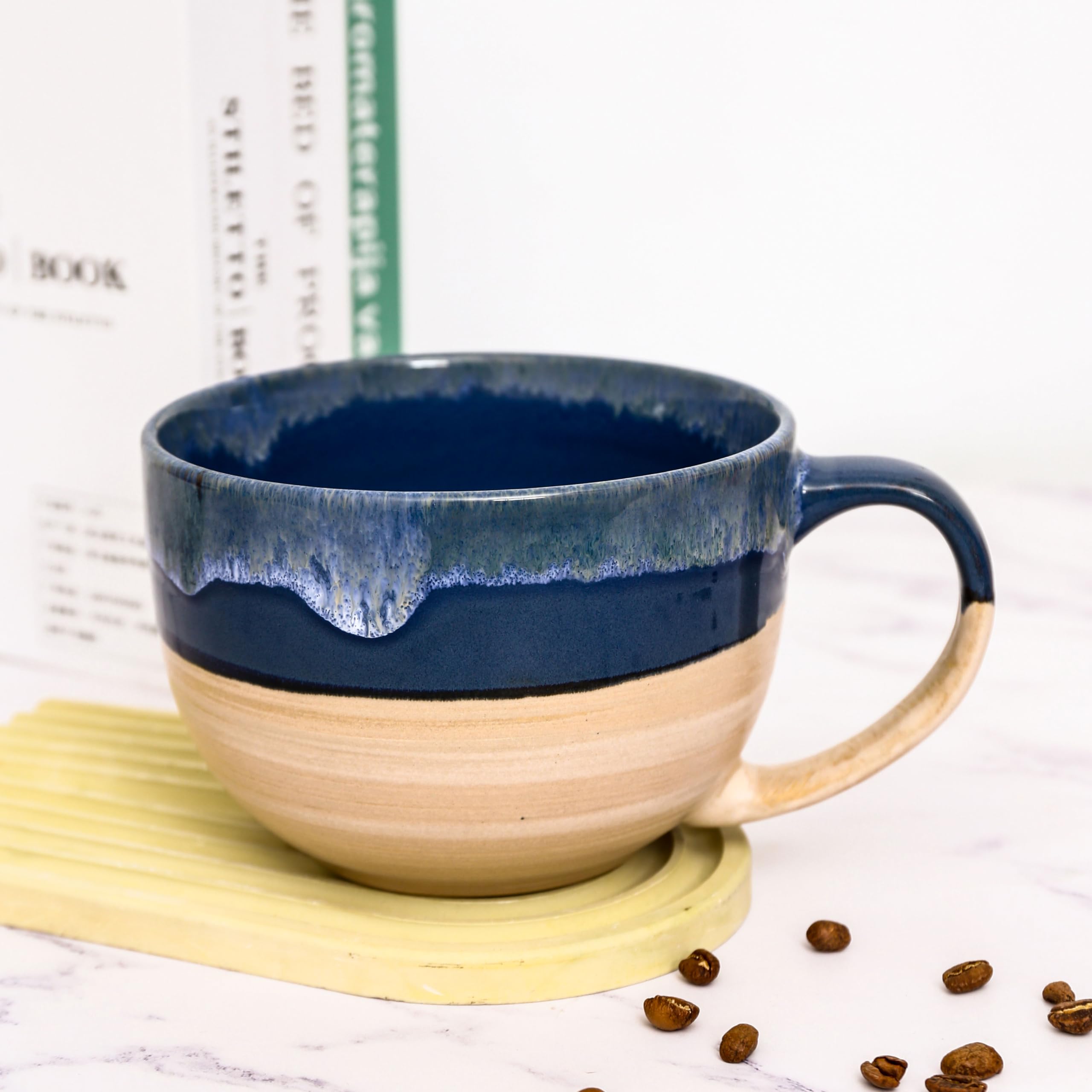 Tazze da tè in ceramica grandi da 700 ml, ciotole per cereali con manici, ciotole per zuppa, ciotole per insalata, ciotole per ramen per caffè, cereali, zuppa, snack (Blu)