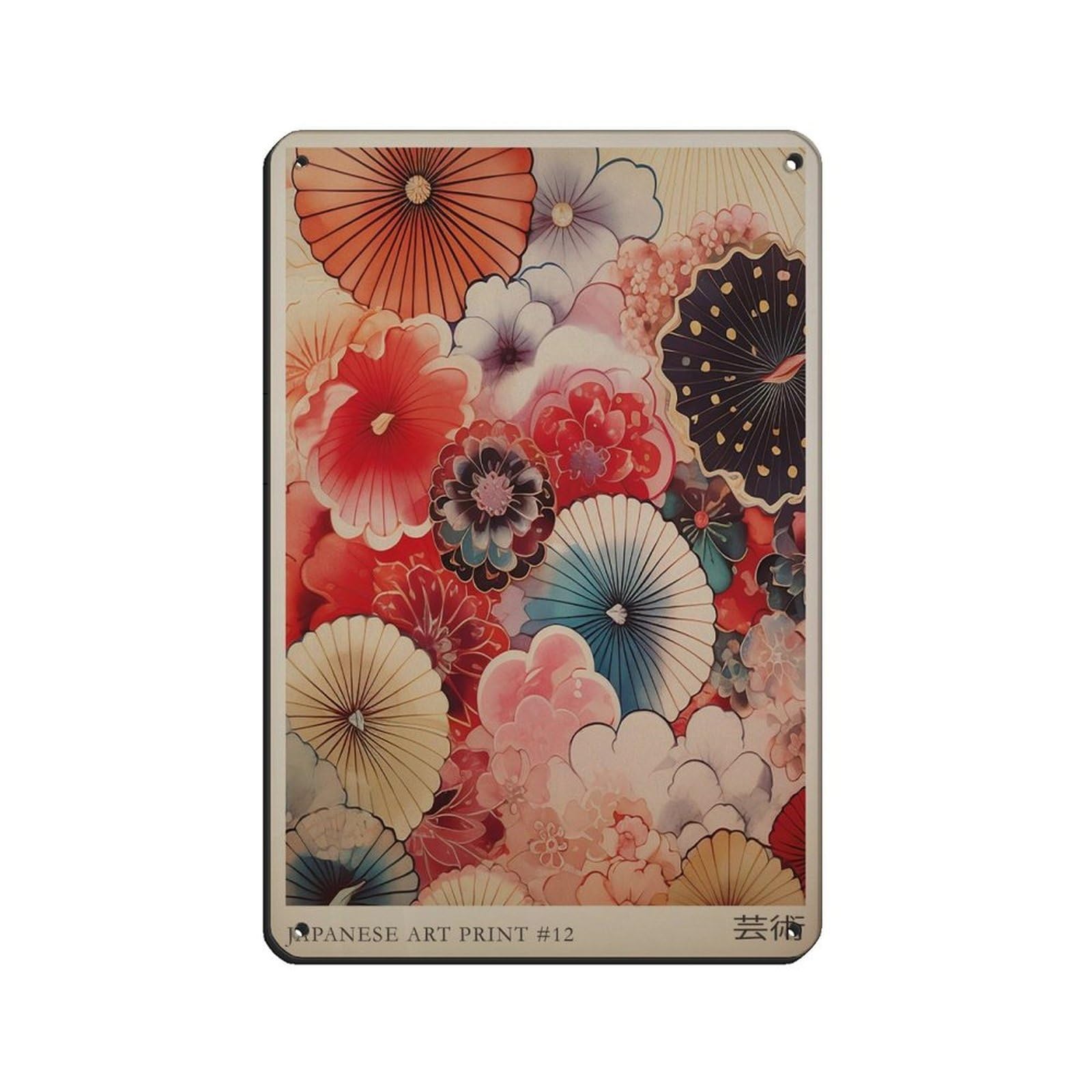 Japanese Art Exhibition, Japanese Flower Poster Tin Sign Vintage Metal Pub Club Cafe Bar Home Wall Art Decoration Poster Retro 8x12inch(20x30cm)