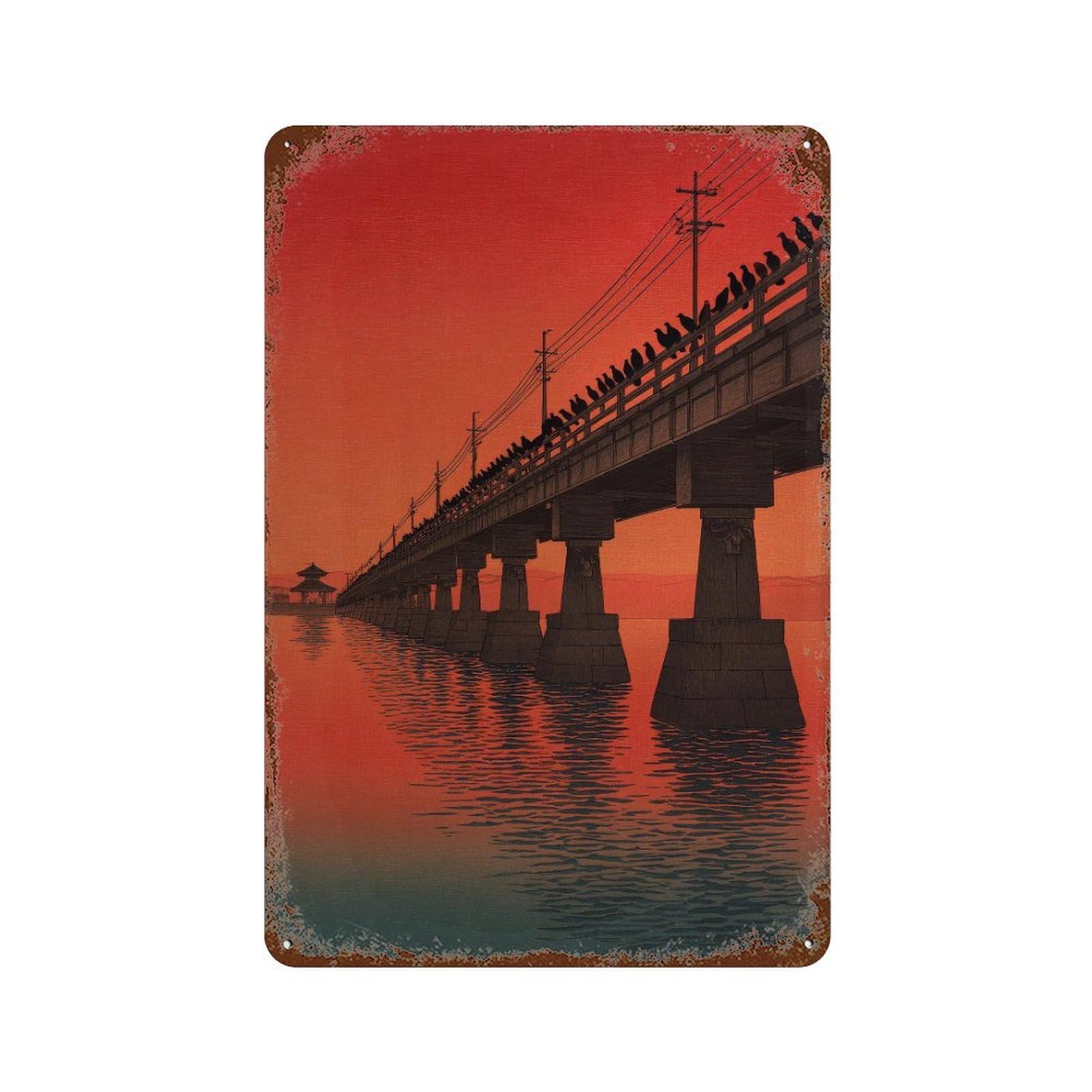 xiaoxiaoshen Bridge With Birds. Ukiyo Wall Decor Art Metal Tin Poster Modern Home Decor Art Home Bar Shop Decorations Vintage Sign 30x20cm