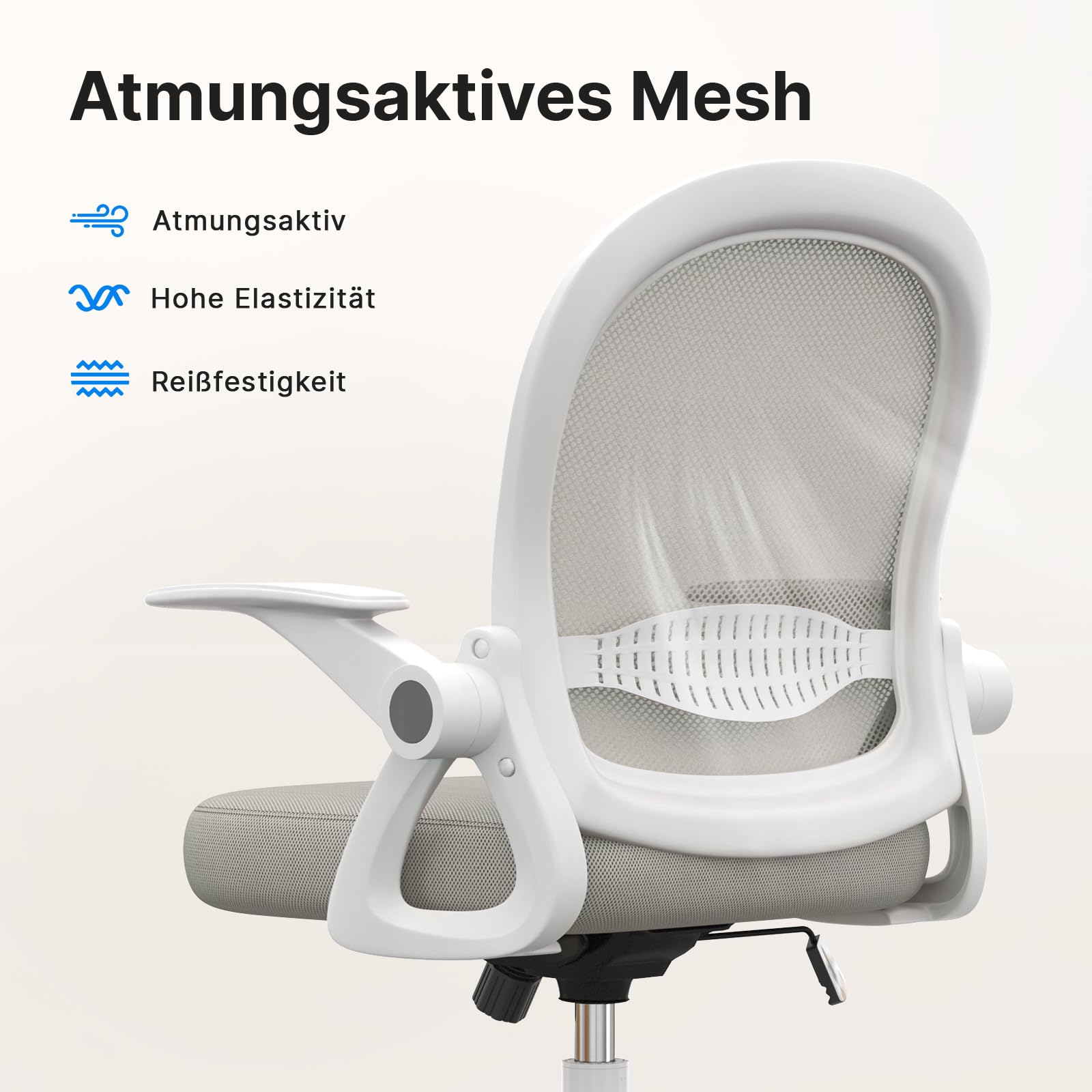 rattantree Ergonomischer Bürostuhl, Schreibtischstuhl mit Atmungsaktiver Rückenlehne, Höhenverstellbarer, Netzstuhl mit Hochklappbaren Armlehnen, Computerstuhl, 360° Drehstuhl für Büro, Zuhause, Grau
