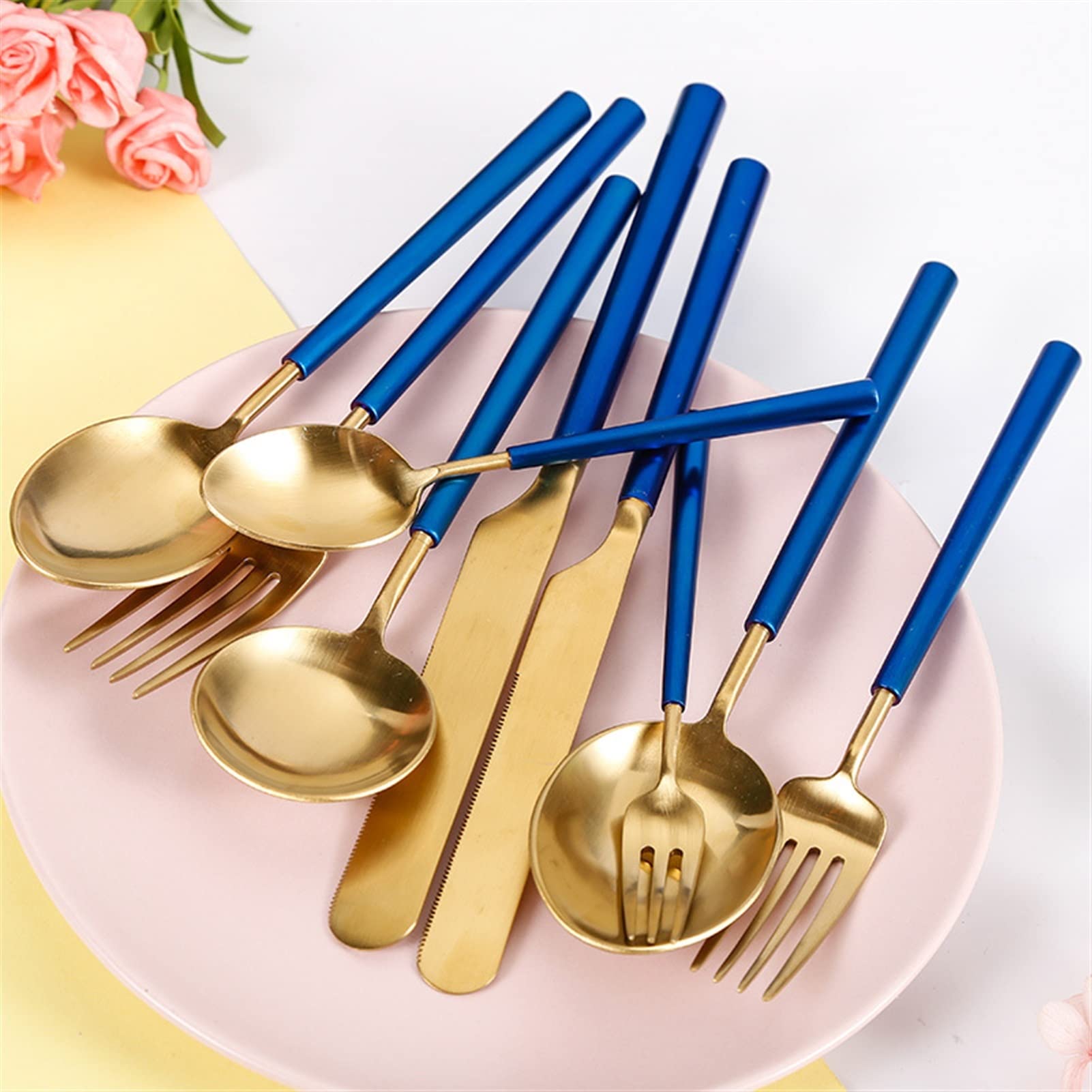 Bestecksets Blau Gold Besteck Geschirr Messer Löffel und Gabel Set Abendessen Küchengeräte Sets Edelstahl Tischservice Zero Waste