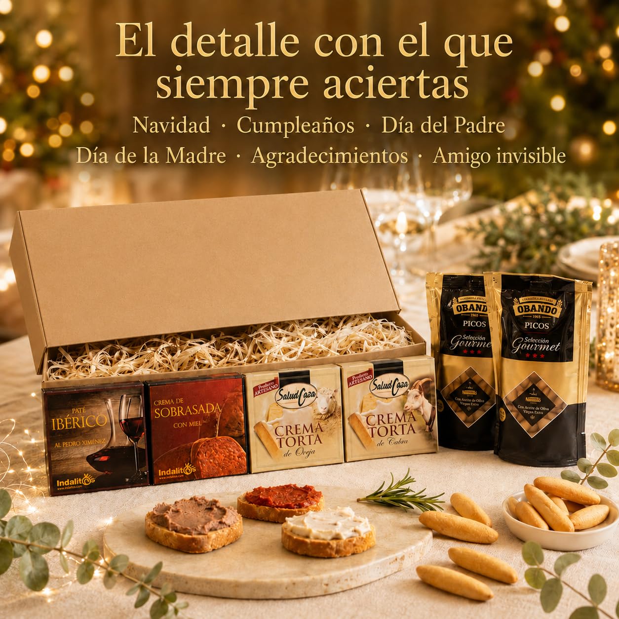 Cesta Gourmet para Regalar ACROL, Aceite oliva virgen extra 250 ml, cremas torta Oveja y Cabra, paté iberico, sobrasada con miel y picos artesanos, regalo cumpleaños mujer, regalos para hombres