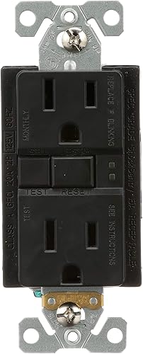 EATON SGF15BK Arrow Hart Duplex Gfci Receptáculo, 125 Vac, 15 A, 2 Polos, 3 Alambres, Negro