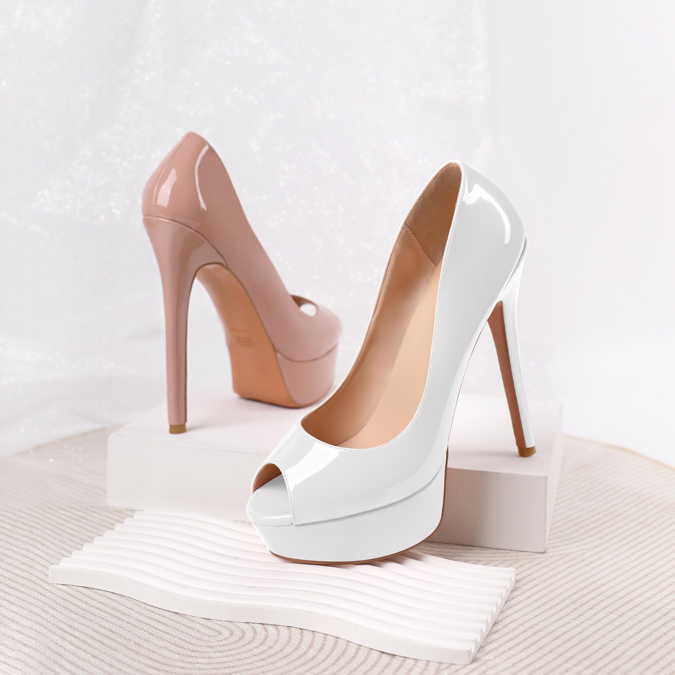 Elashe Damenschuhe High Heels Plateau Pumps Peep Toe Stilettos Kleid-Partei Schuhe Lack