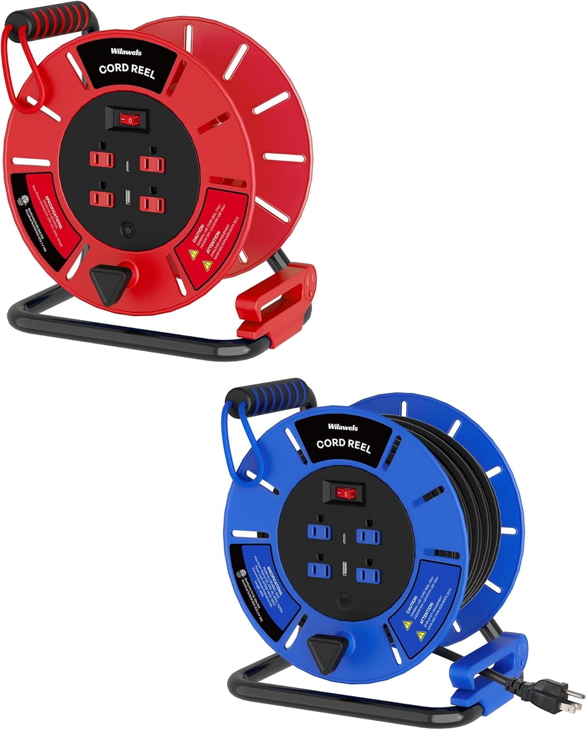 Extension Cord Storage Reel with 4-Grounded Outlet & 2 USB Port and 80 FT Retractable Extension Cord Reel Bundle, for Indoor Outdoor Use R85CR06-U80ACR06