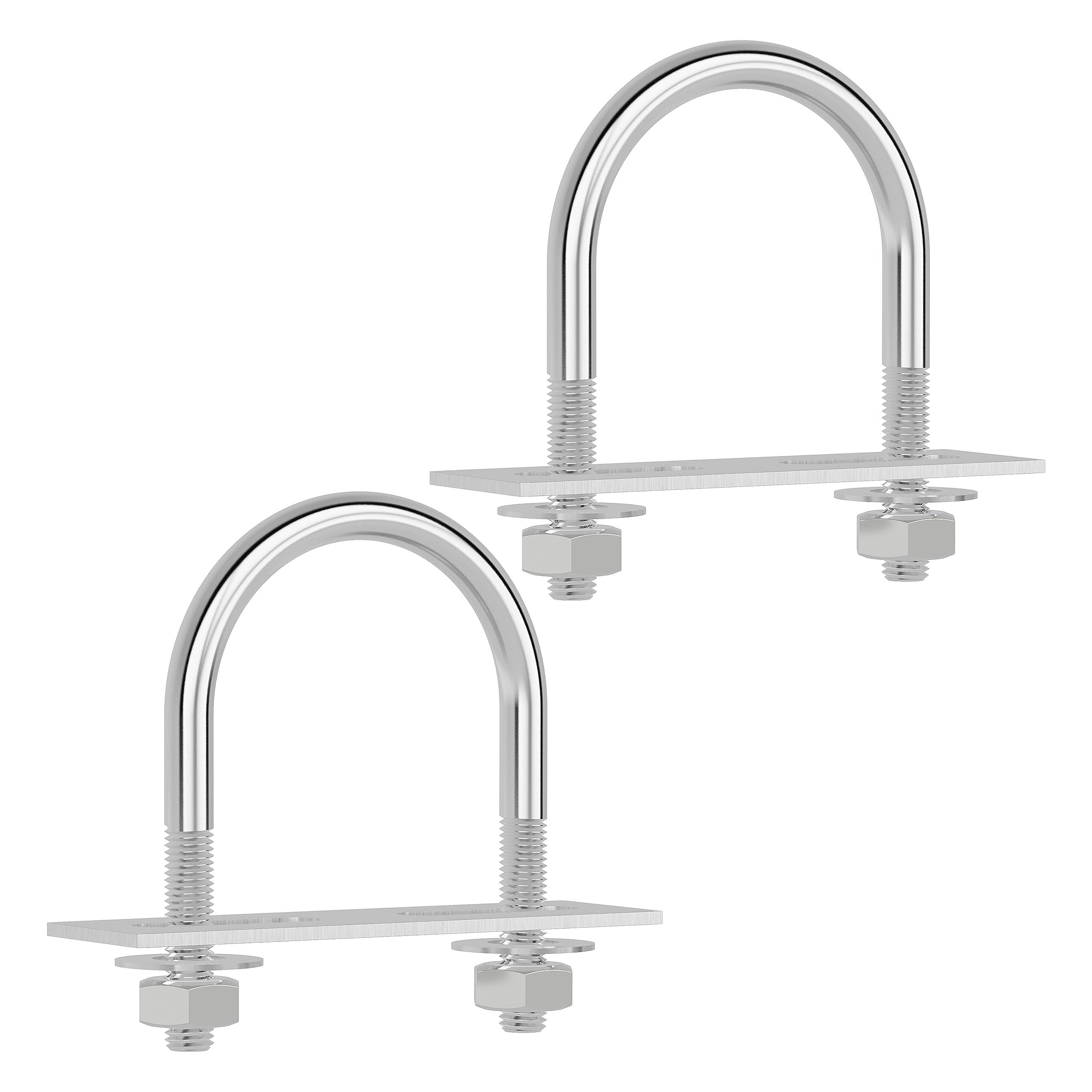 FOCMKEAS 2 Sets 304 Stainless Steel Round Bend U-Bolts 0.63"(16mm) Inner Width 1.34"(34mm) Length M6 with Nuts, Frame Plate, Washers, Accessories for