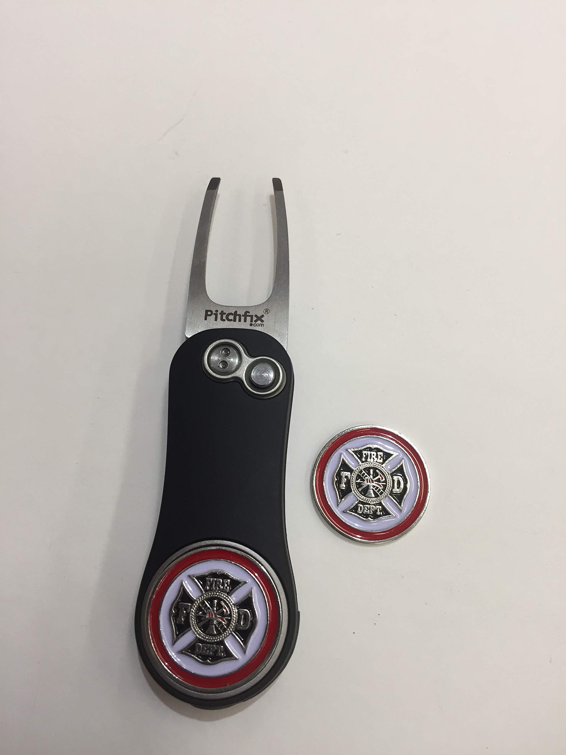 Pitchfix Hybrid 2.0 Switchblade Divot Tool with 2 Fire Dept. Markers