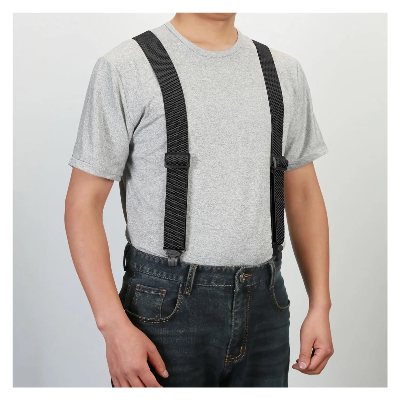 2 Stück Herren-Hosenträger for schwere Arbeit für Männer und Damen | 3,8 cm breiter X-Rücken mit 4 Greifverschlüssen aus Kunststoff, verstellbare elastische Hosenträger