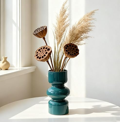 JSPYFITS Ins Modern Pearl Glaze - Jarrón de cerámica de 10 pulgadas de alto para hierba de las pampas, jarrones grandes en relieve para centro de