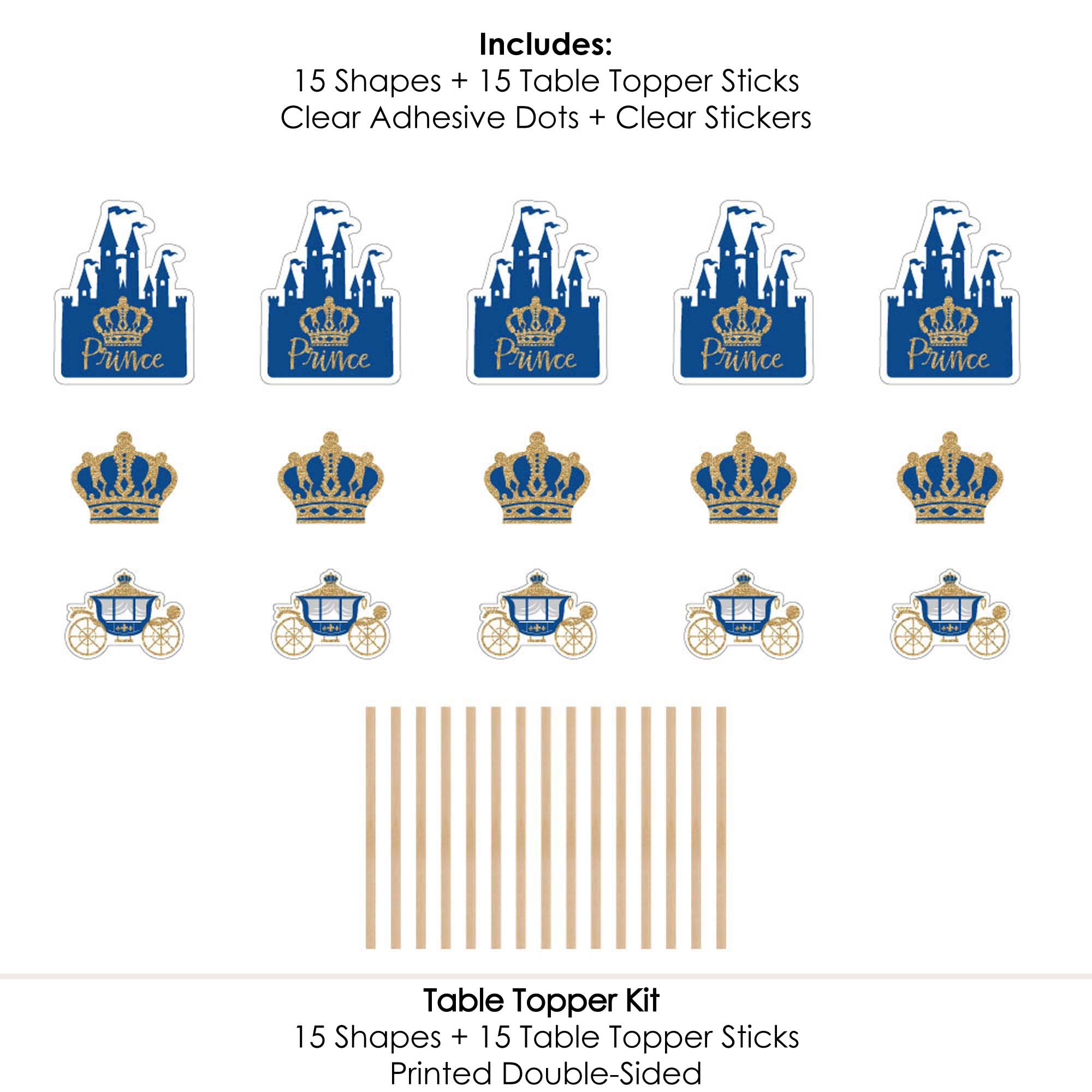 Big Dot Of Happiness Royal Prince Charming Table Toppers - Set Of 15 Centerpiece Sticks For Baby Shower, Birthday