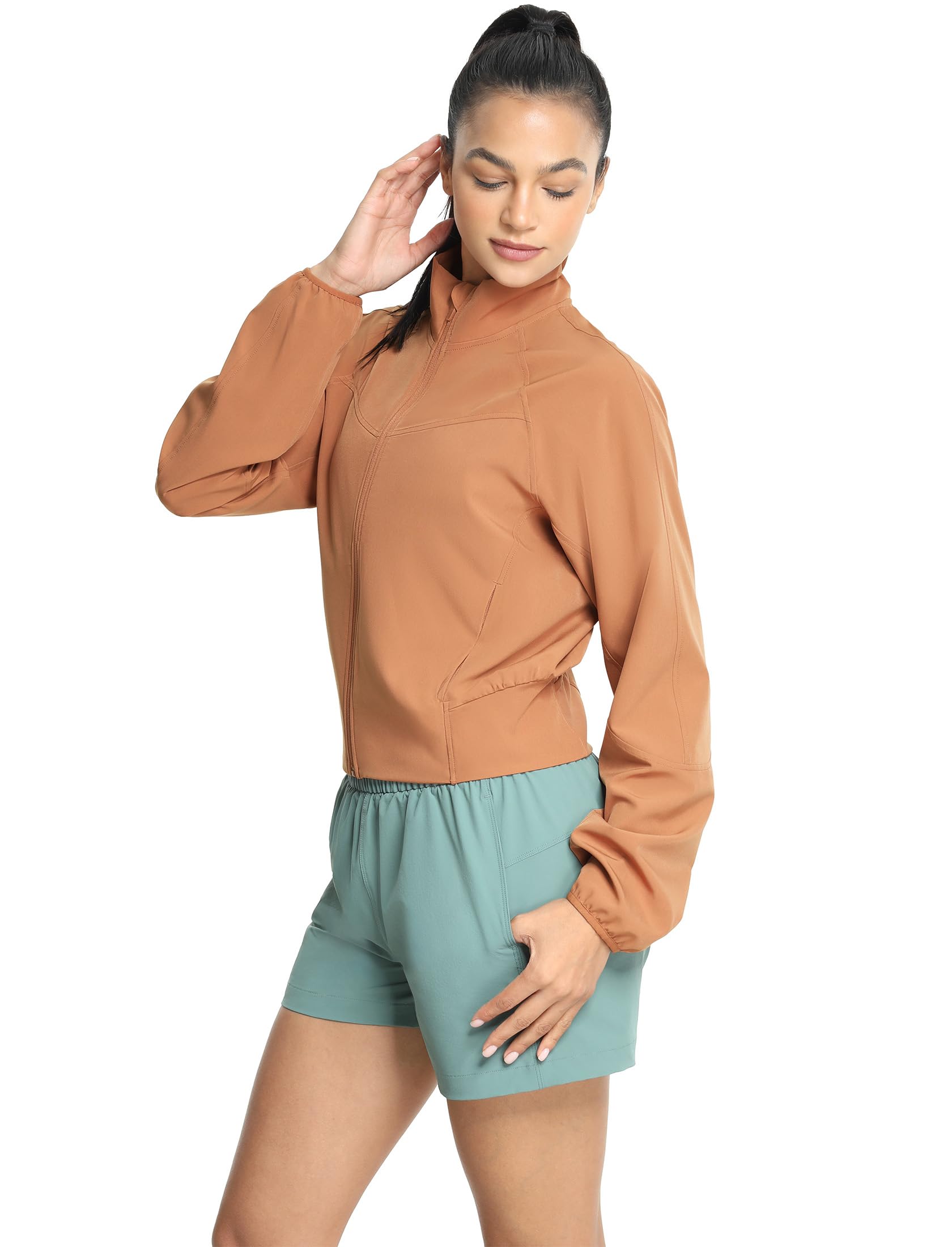 icyzone Veste de course pour femme, protection solaire UPF 50+, fermeture éclair, veste de sport, de course, de randonnée, d'extérieur avec poches