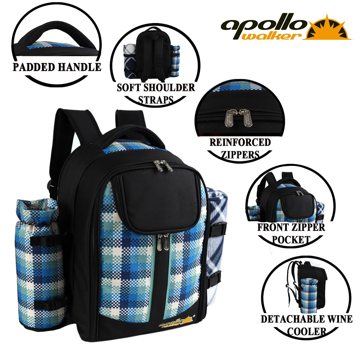 Apollo walker Picnic Backpack Bag for 2 Person with Cooler Compartment Apollo Walker Picnic Backpack Set for 2 Person with Cooler  main image 4