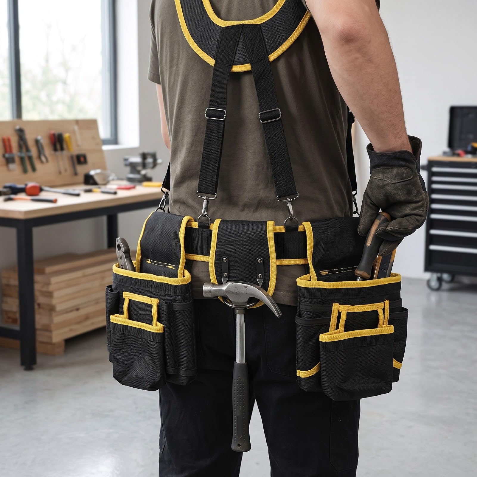 Naroote Ceinture à Outils Lourde avec Bretelles & Multiples Poches
