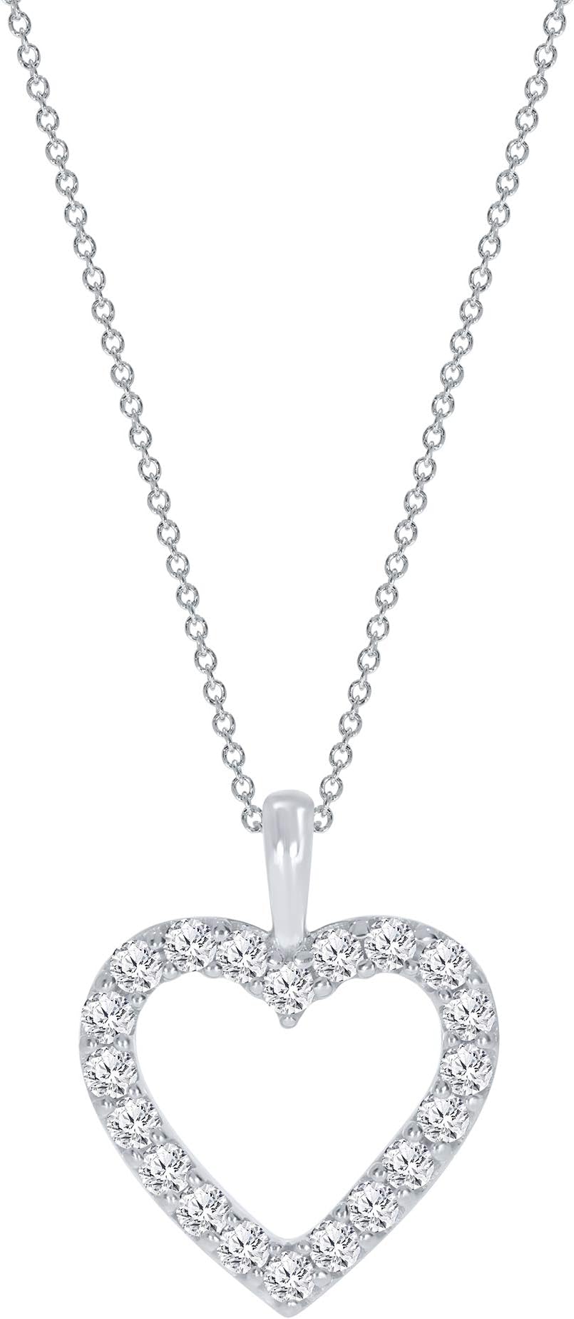 Elmas JewelryElmas 1/4ct Round White Natural Diamond 925 Sterling Silver Minimalist Heart Pendant Necklace for Women mothers Day Jewelry Gift