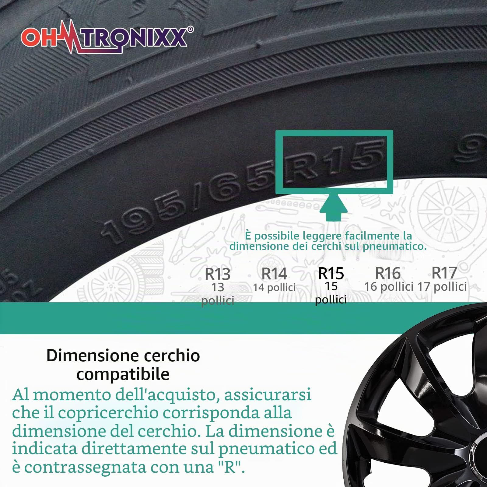 Copricerchi STIG nero, 17 pollici, set da 4 pezzi