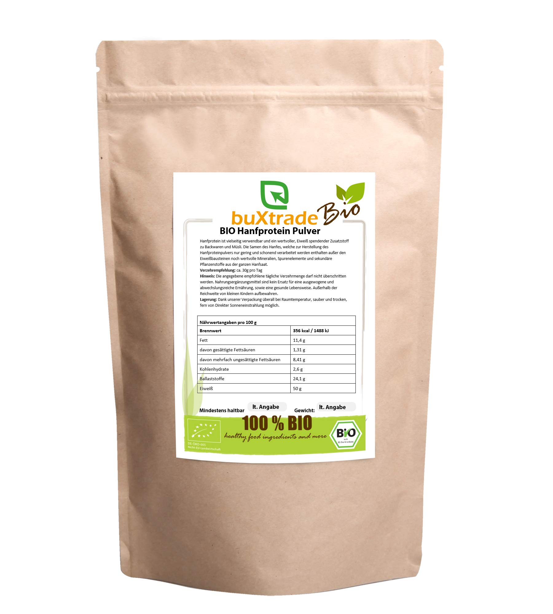 10x 1 kg | BIO Hanfprotein Pulver | Nahrungsergänzungsmittel | Pulver | Buxtrade