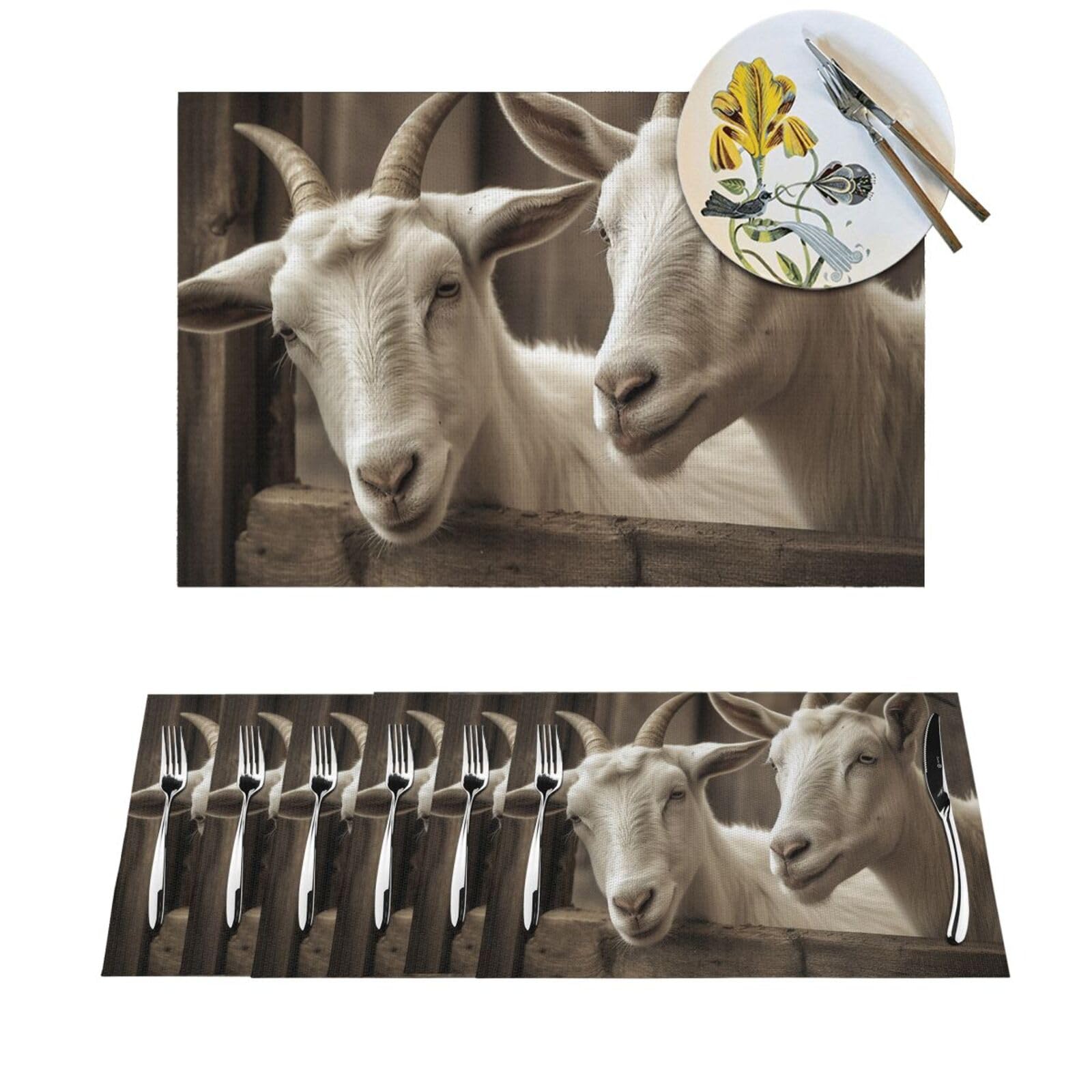 Set de table en vinyle lavable lot de 4 pièces antidérapantes motif chèvre blanche 30x45 cm