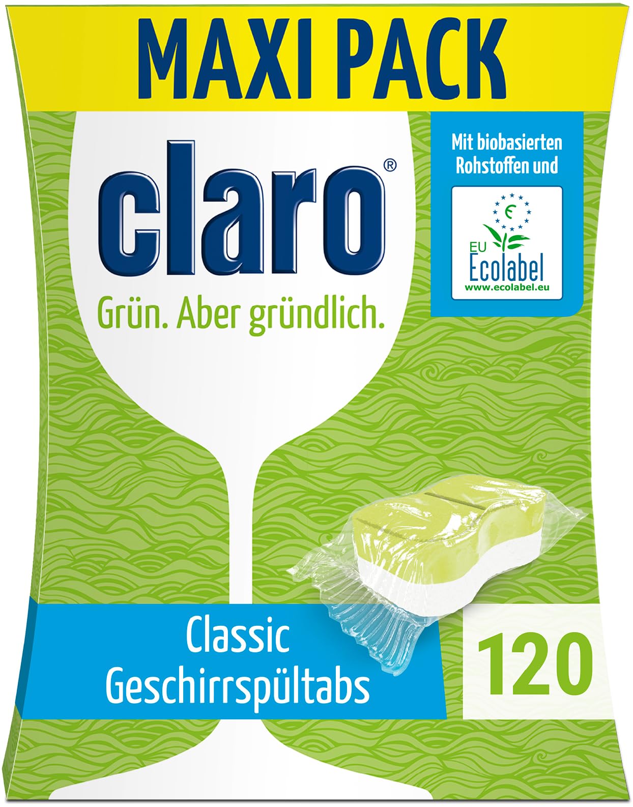 claro Classic Pastilles lave-vaisselle écologiques, 120 lavages | Film hydrosoluble, formule végane, sans phosphate, chlore ni huile de palme, Écolabel européen, fabriquées en Autriche