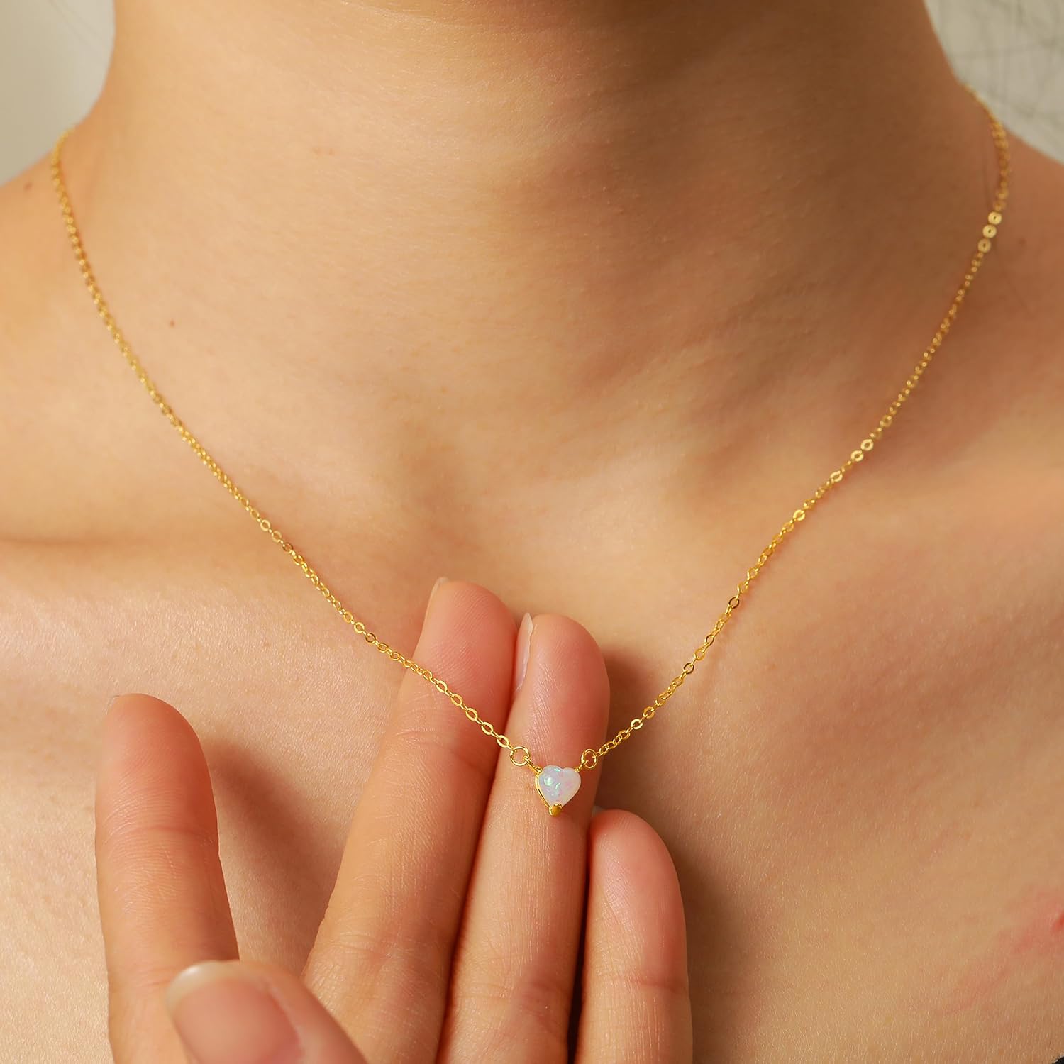 Opal Love Heart Pendant Necklace for Women 925 Sterling Silver Crystal Heart Infinity Sparkly Chain for Mother 14K Gold Plated Simple Dainty Cute Heart Shaped Opal Necklace Graduation Jewelry Gifts