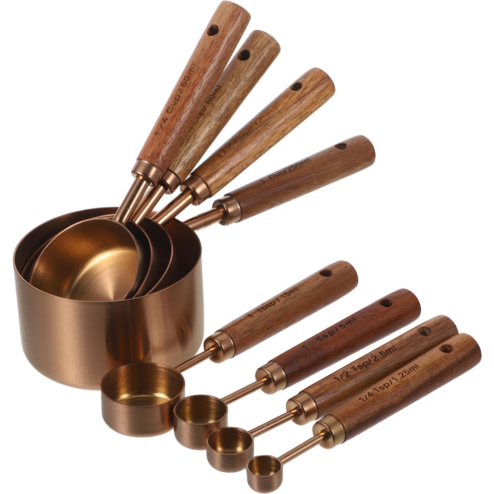 Ensemble 8 Pièces de Tasses et Cuillères à Mesurer en Acier Inoxydable Rose Doré Cuillères Doseuses Empilables Cuisine et Pâtisserie Mesures Précises pour Ingrédients Secs et